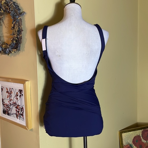 DKNY Size 14  Elegant Classic Swimsuit Wrap Layered Mallot ScoopNeck $89 NEW - Picture 3 of 15
